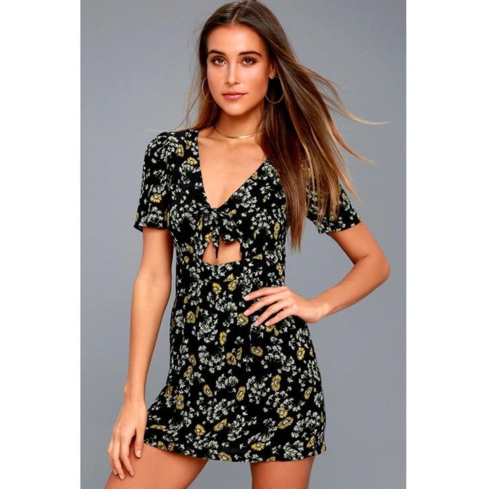 Free People Jinx Black & Yellow Daisies Romper Dre